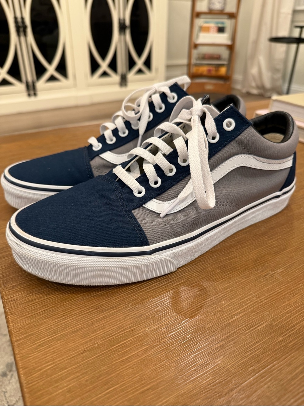 Vans Men's Navy, Gray and White Low-Top Canvas Sneakers Old Skool